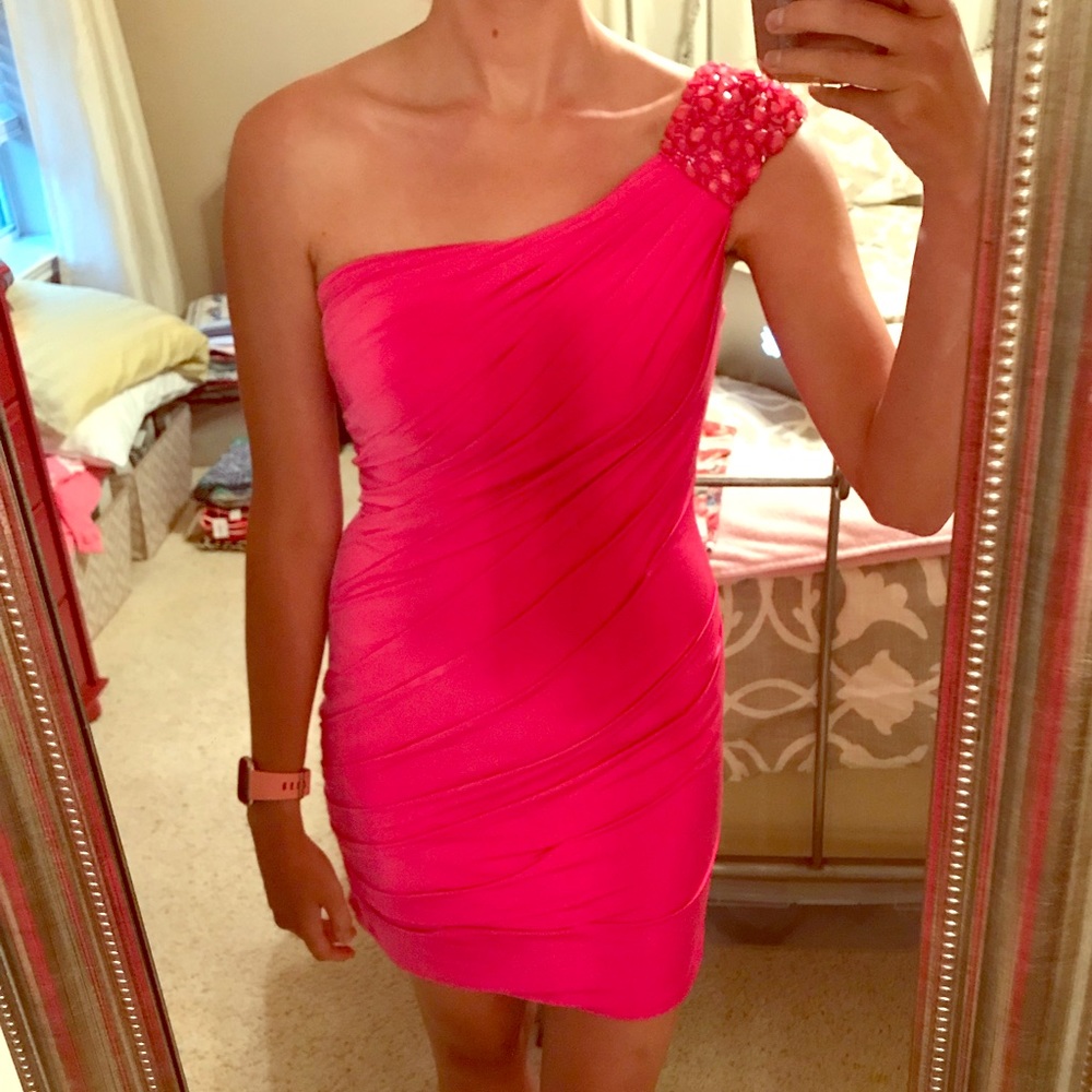 Hot pink one shoulder dress